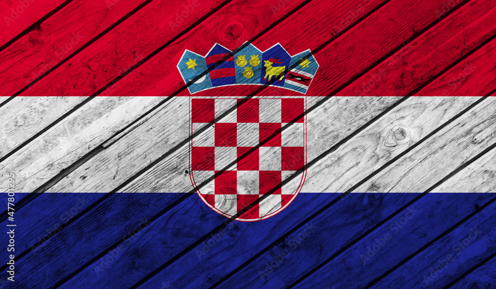 Obraz premium Croatia flag on wooden background. 3D image