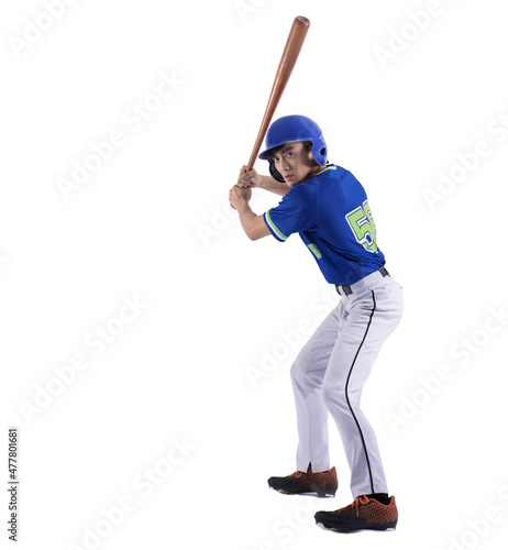 Baseball player in action and isolated on white