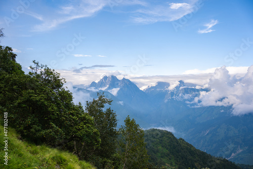 Mountains and Clouds in Khaliya top  munsiyari  Uttarakhand  India.