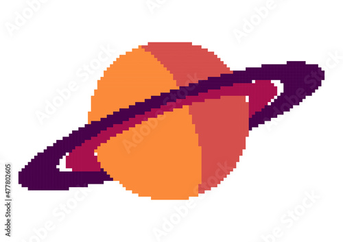 planet saturn illustration with pixel theme on white background
