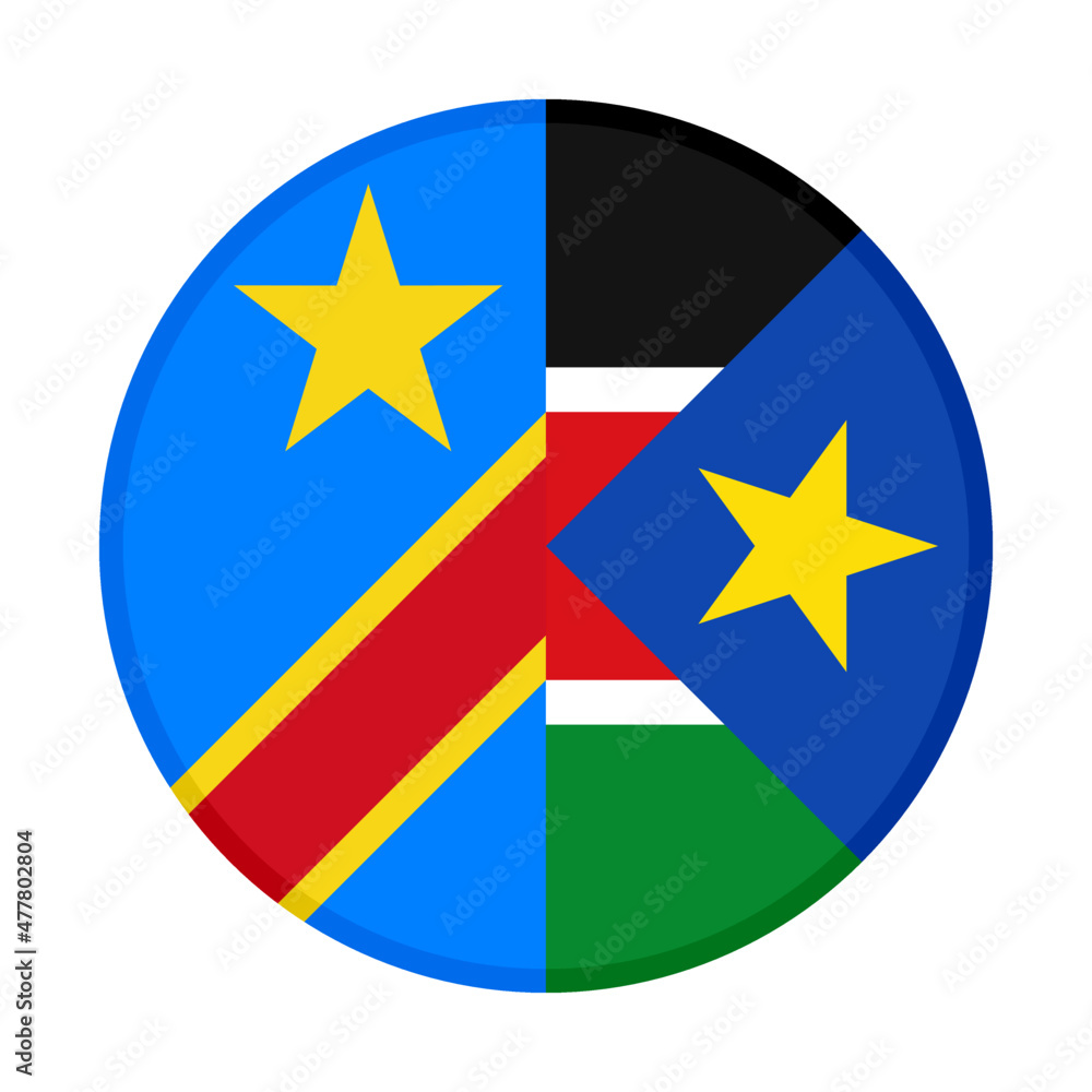 round icon with dr congo and south sudan flags. vector illustration isolated on white background