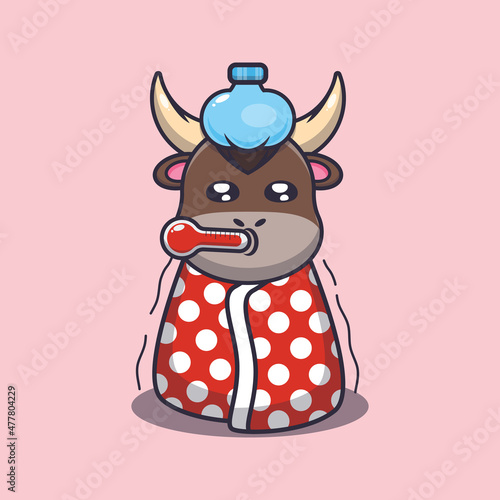 Cute bull sick. Cute cartoon animal illustration. 