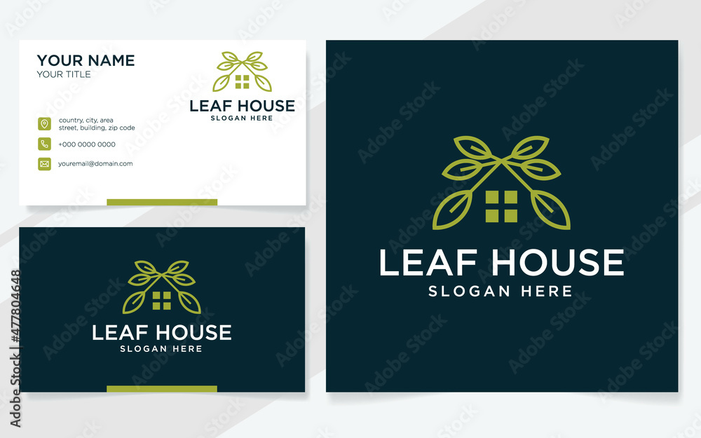 Leaf house logo suitable for company with business card template