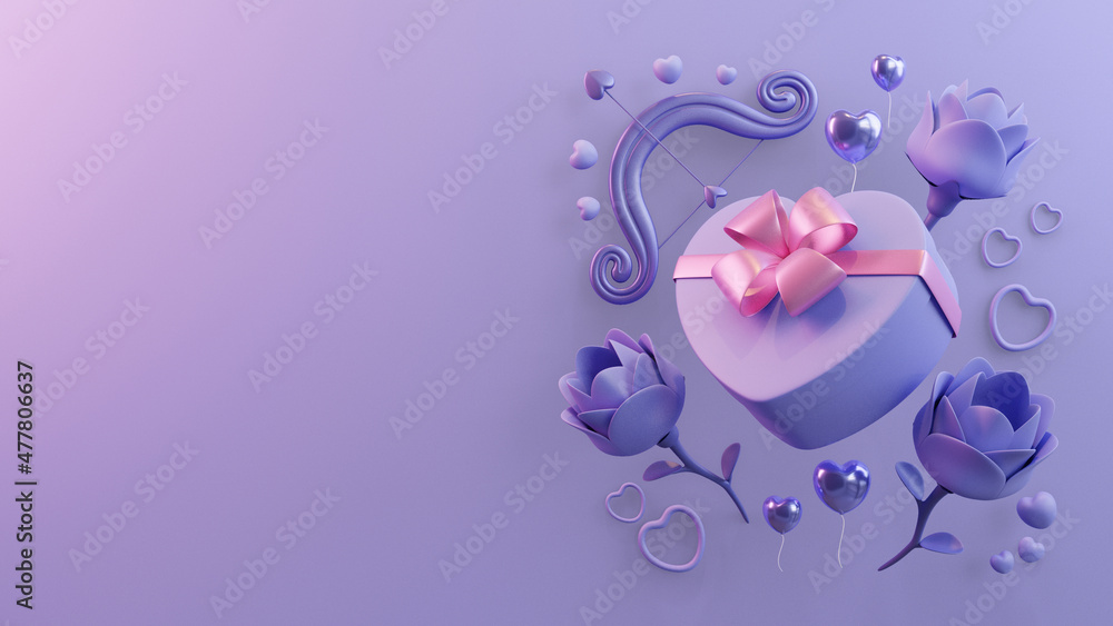 Valentine Copy Space WIth Heart Shaped Gift Box 3D Rendering Illustration Valentine Copy Space WIth Heart Shaped Gift Box 3D Rendering Illustration