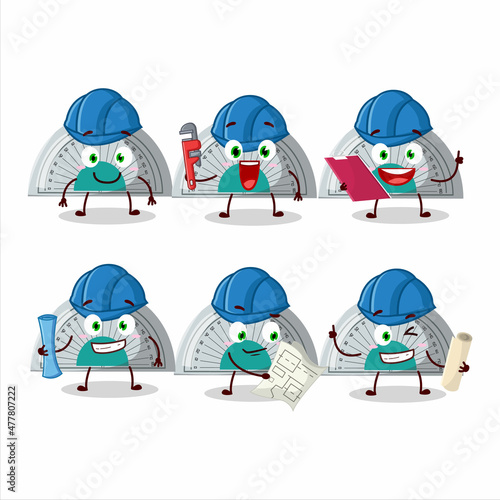 architect white arc ruler cute mascot character with pliers photo