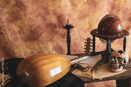 Musical still life in the Renaissance style with lute