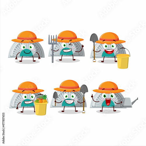 Farmer white arc ruler cute mascot character with fork