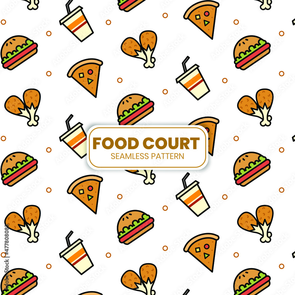 Food Court Wallpaper pattern vector illustration . Suitable for your wallpaper