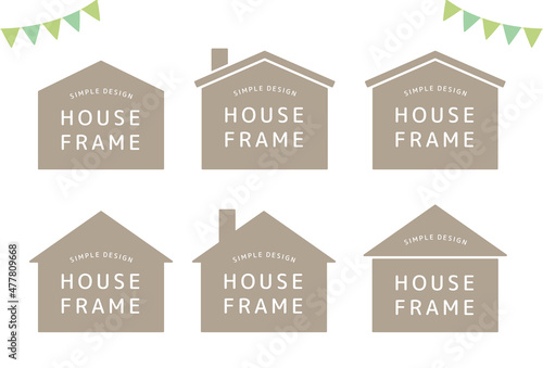 シンプルな家のフレームイラストセット。テンプレート、バナー背景、デザイン素材。不動産イラスト。