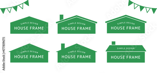 シンプルな家のフレームイラストセット。テンプレート、バナー背景、デザイン素材。不動産イラスト。