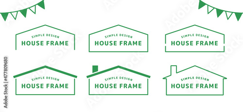 シンプルな家のフレームイラストセット。テンプレート、バナー背景、デザイン素材。不動産イラスト。