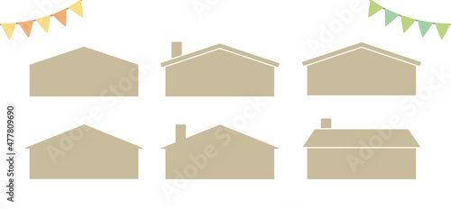 シンプルな家のフレームイラストセット。テンプレート、バナー背景、デザイン素材。不動産イラスト。