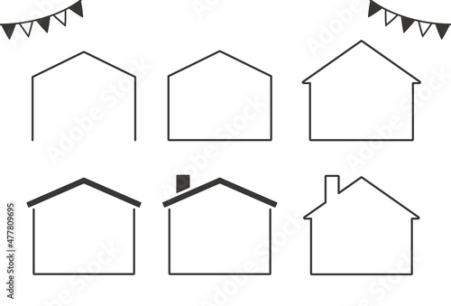 シンプルな家のフレームイラストセット。テンプレート、バナー背景、デザイン素材。不動産イラスト。