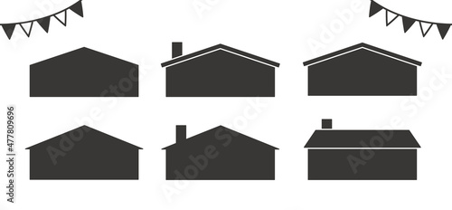 シンプルな家のフレームイラストセット。テンプレート、バナー背景、デザイン素材。不動産イラスト。