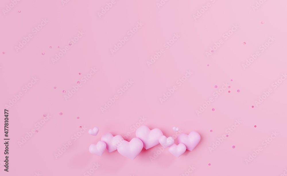 Hearts background. 3D concept of love for Happy Women's, Mother's, Valentine's Day, birthday greeting card, banner design.