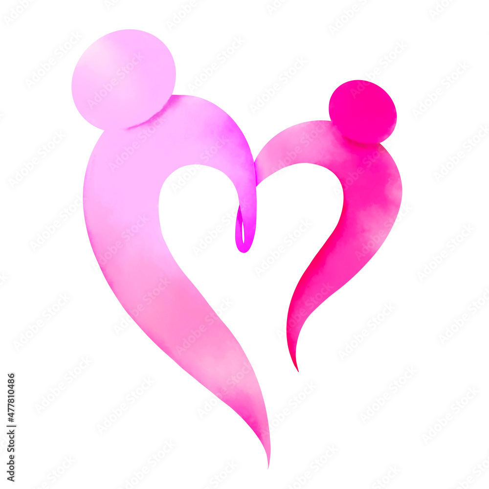 Happy Valenetine's Day. Lover couple symbol with clipping path.. Friendship concept. Helping people. Watercolor style. Happy Valenetine's Day. Lover couple symbol with clipping path.. Friendship concept. Helping people. Watercolor style.