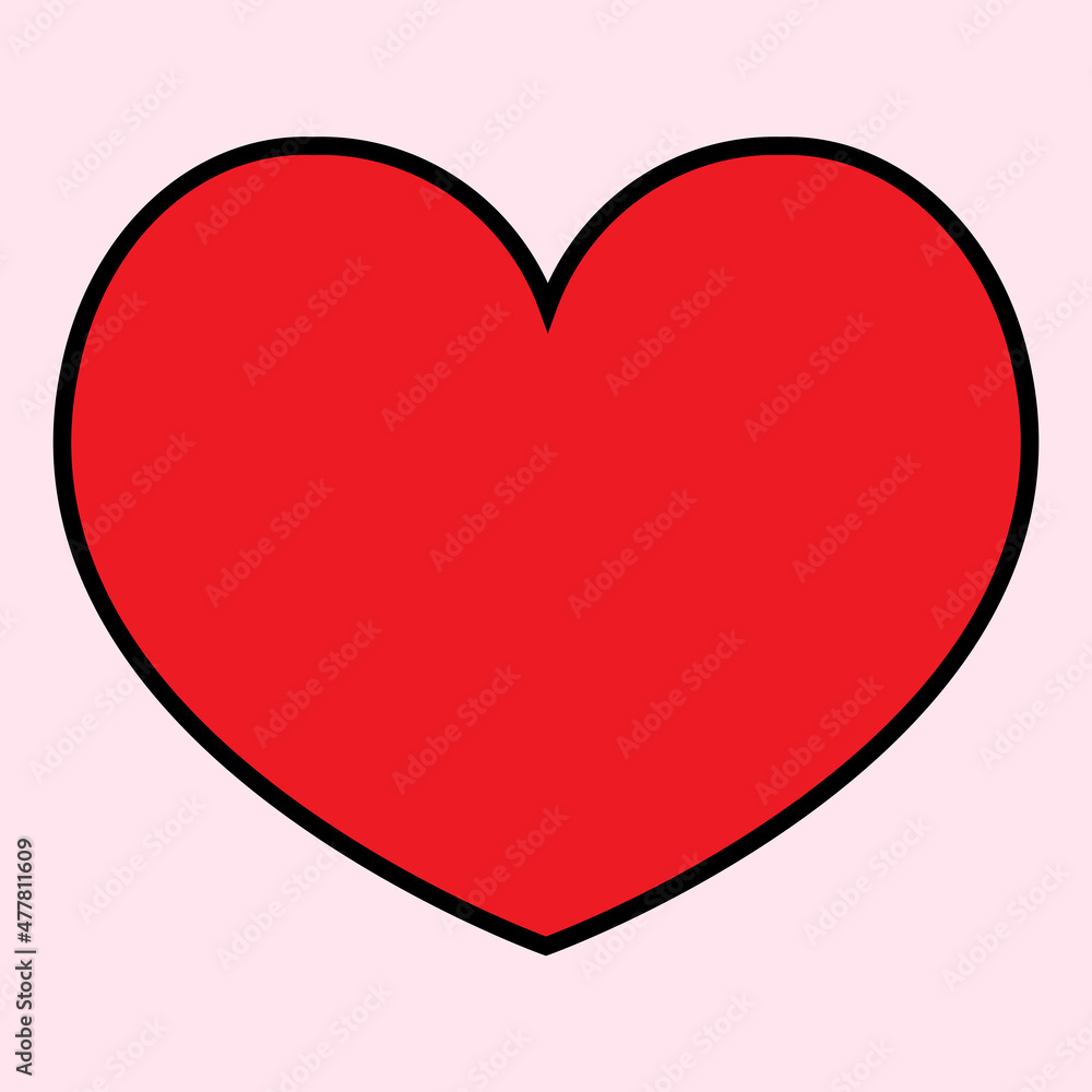 Red heart shape and black outline on pink background