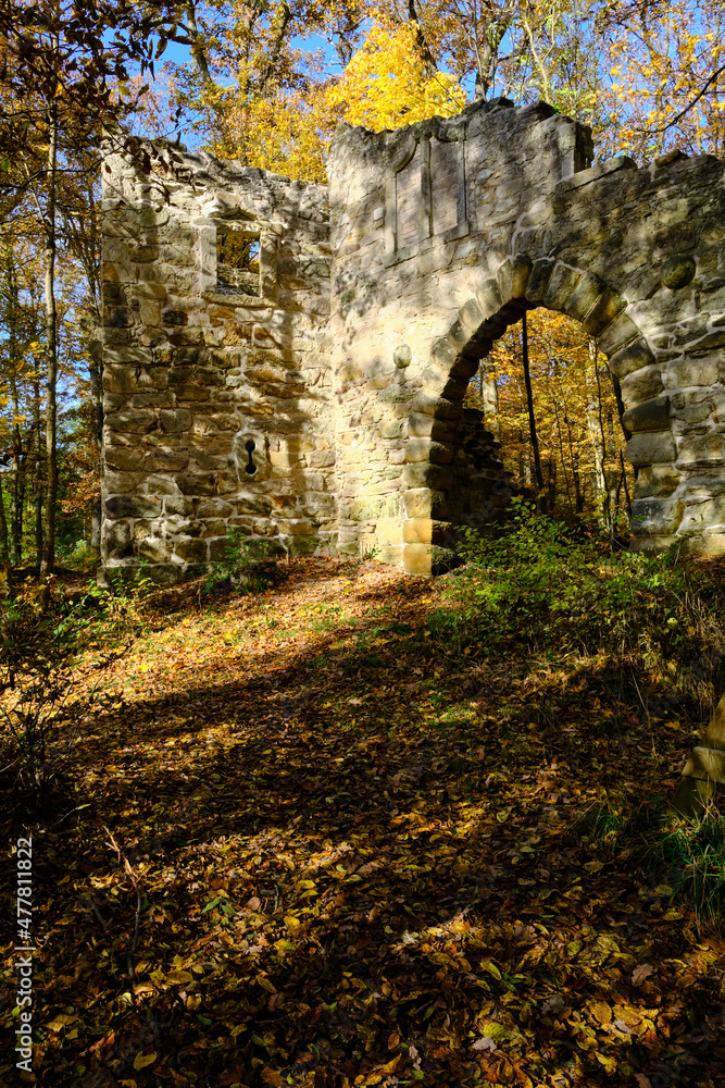 Die Ruine Altenburg im Landschaftpark Bettenburg bei Hofheim i. Ufr, Naturpark Haßberge, Naturpark Haßberge, Unterfranken, Bayern, Deutschland