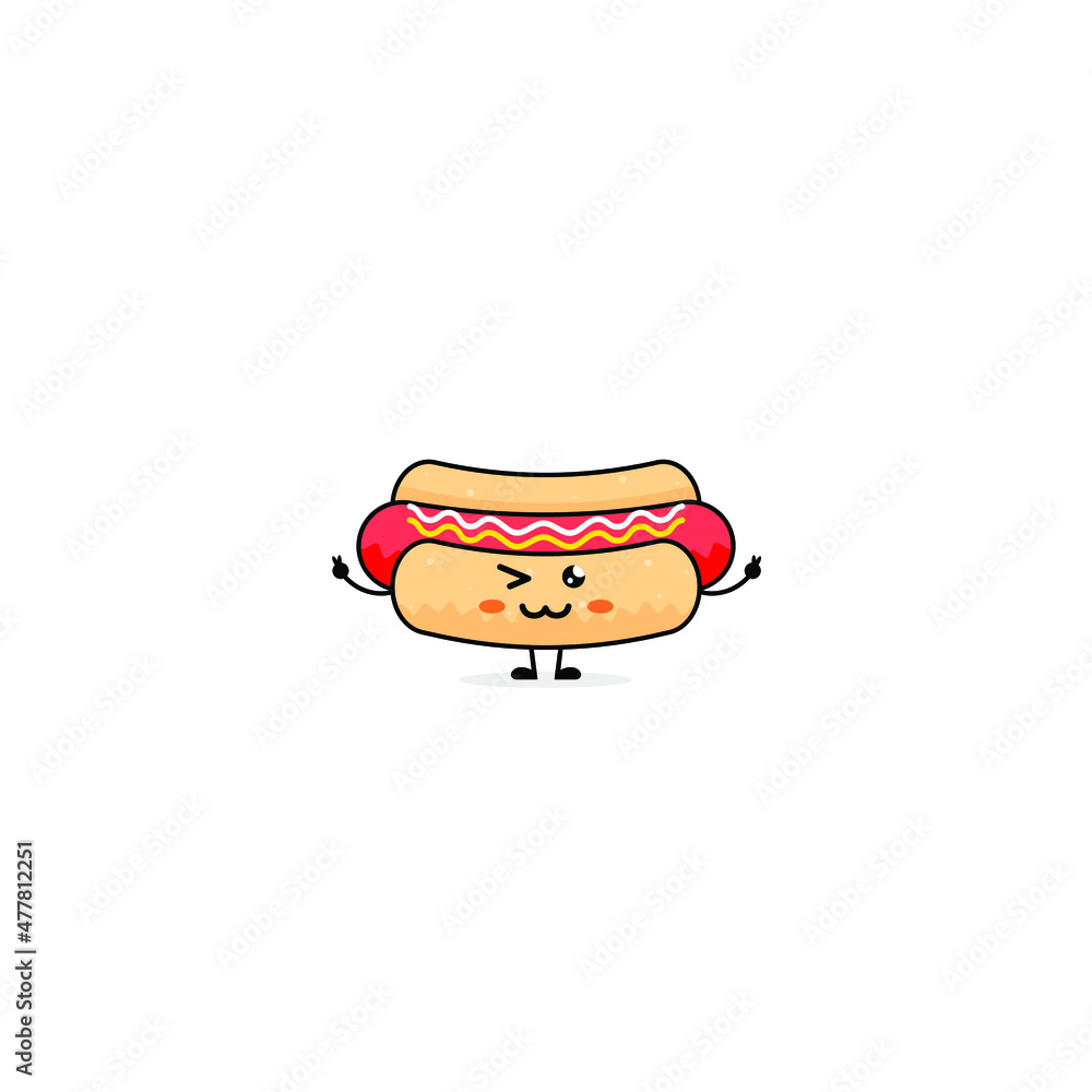 Cute happy Emoticon hot dog set collection.Isolated on white background. Hotdog,fast food bundle concept Cute happy Emoticon hot dog set collection.Isolated on white background. Hotdog,fast food bundle concept