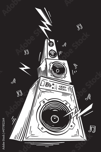 Black and white drawn musical loudspeaker