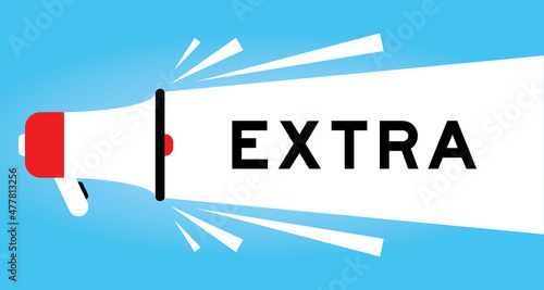 Color megphone icon with word extra in white banner on blue background