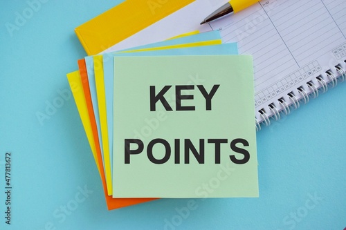 KEY POINTS inscription written on on colorful sticker note, business concept. photo