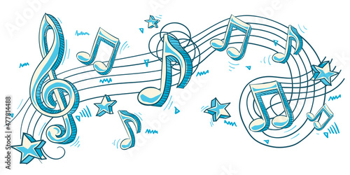 Hand drawn funky notes and clef musical design