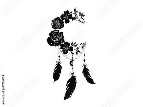 Dream Catcher Vector illustration. Isolated on White Background. Silhouette.
