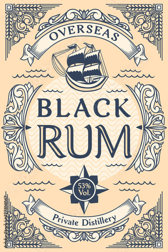 Black Rum - ornate vintage decorative label