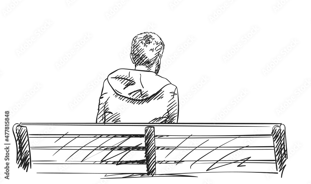 man sitting on bench back view vector sketch Stock Vector Adobe Stock