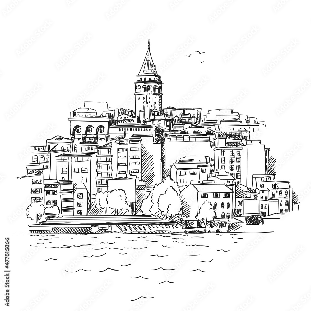 Galata tower Istanbul vector sketch