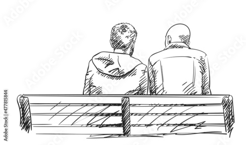 man sitting on bench back view vector sketch