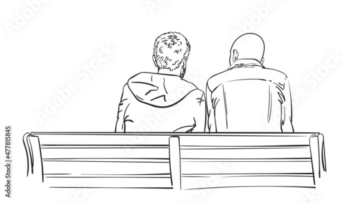 man sitting on bench back view vector sketch