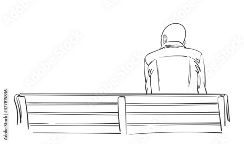 man sitting on bench back view vector sketch