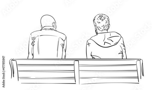 man sitting on bench back view vector sketch