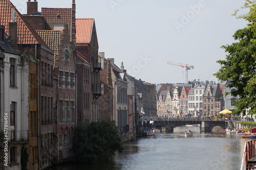 Canvas Print Ghent, Belgium - June 14, 2015: Buildings along the river Leia.