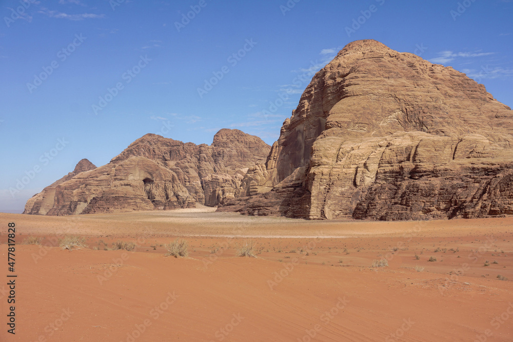 beautiful red weathered mountains in the desert, wadi rum desert, Jordan
