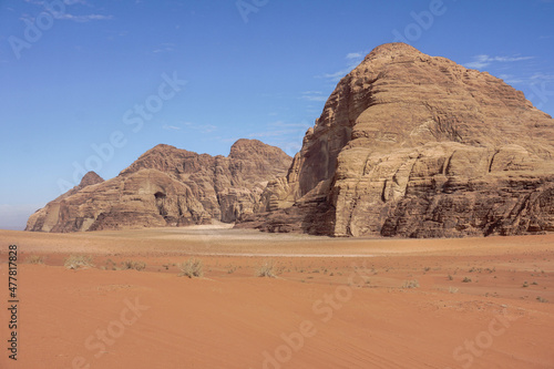 beautiful red weathered mountains in the desert  wadi rum desert  Jordan