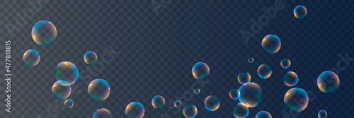 Fotografie, Obraz Set of realistic colorful soap bubbles