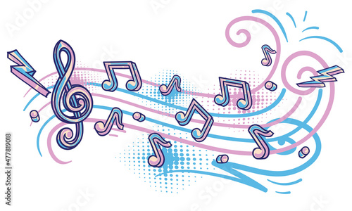 Drawn notes and clef - funky musical melody