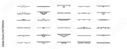 Set Black Simple Line Collection Doodle Border Elements Vector Design Style Sketch Isolated Illustration For Banner