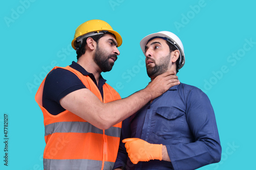 construction worker angery on employee indian pakistani model photo