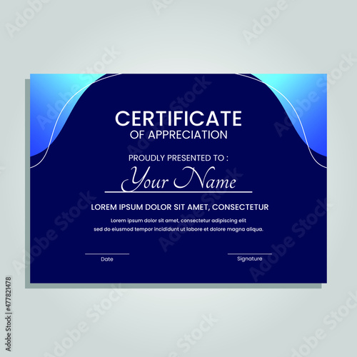 Creative certificate of appreciation best award template with colorful geometric shapes composition, Use for print, certificate, diploma, graduation Eps10 vector template