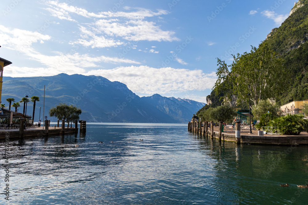 View from the port of Riva del Gardo in south direction over Lake Garda