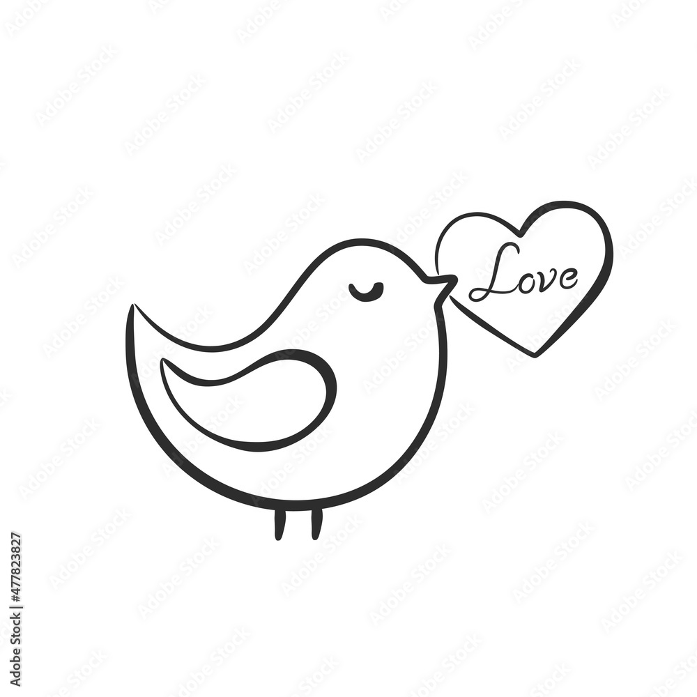 hand drawn bird with love message. valentines and love symbol. sketchy element for valentine's day design hand drawn bird with love message. valentines and love symbol. sketchy element for valentine's day design