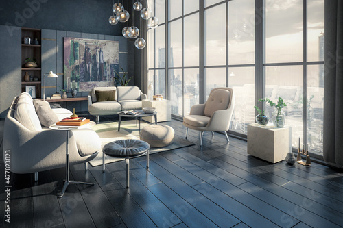 Furnishing Inside a Modern Style Panorama Apartment - 3D Visualization
