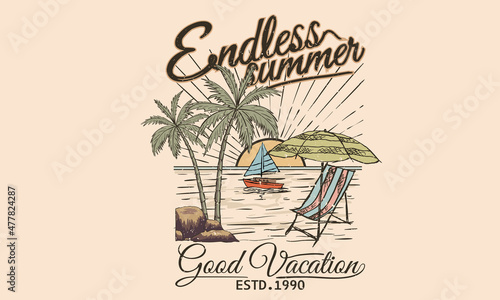 Summer beach vibes graphic print  design for t shirt print, poster, sticker, background and other uses.