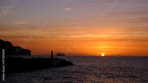 Sunrise and cruise ship, Funchal, Madeira Island, Portugal