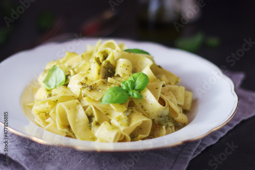 Tagliatelle pasta with pesto sauce