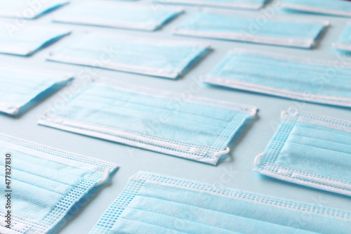 medical masks on a blue background